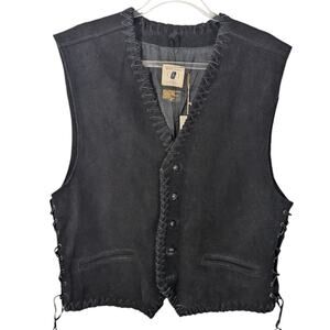 VTG Horizon Bloomingdales Black Suede Vest Lace Up Sides Cross Stitch XL NWT